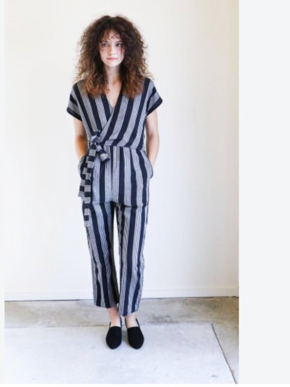 Ace & Jog Striped Cotton Wrap Jumpsuit Large